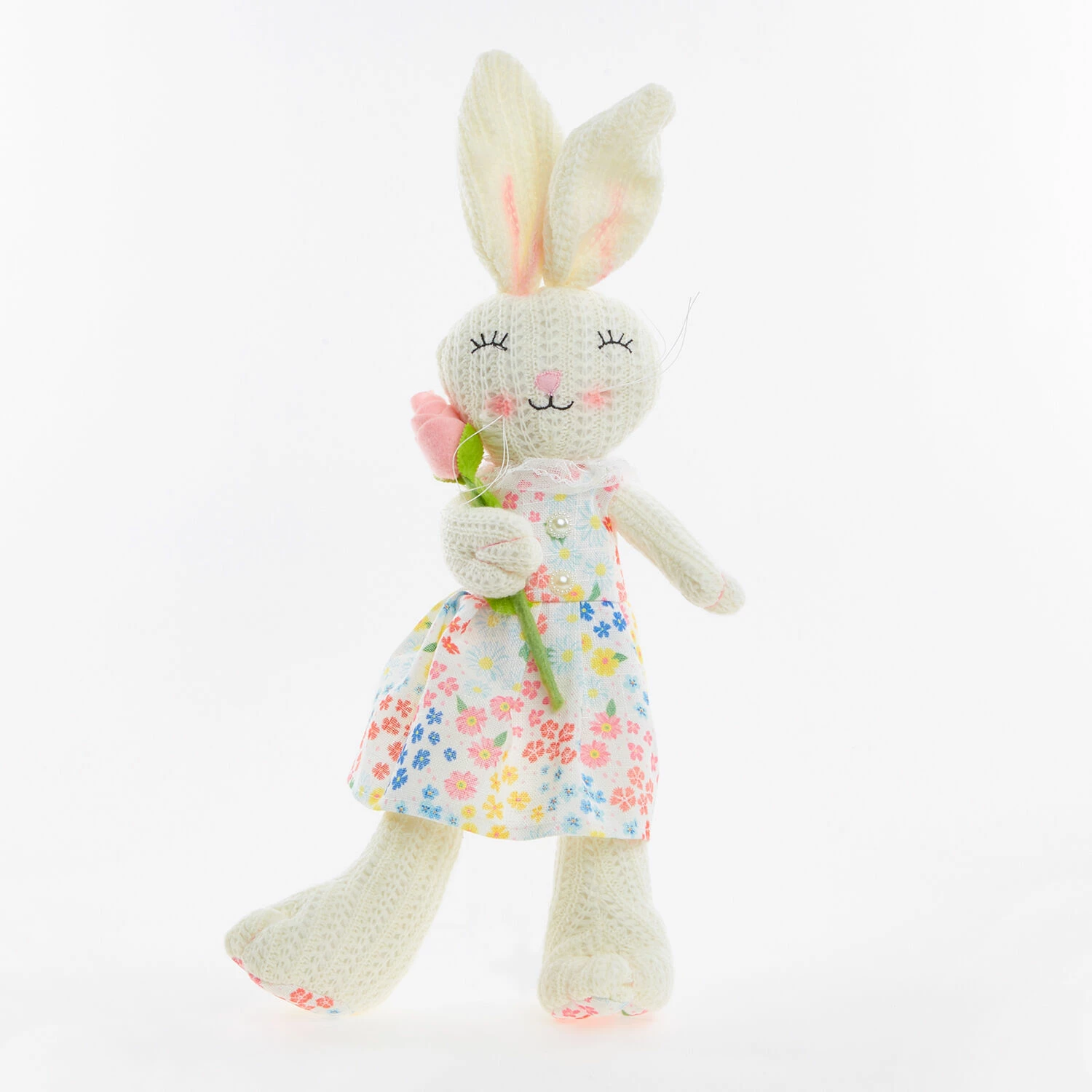White Easter Bunny with Flower 45x19cm