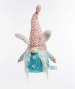 Pink & Teal Knitted Easter Bunny Gnome 37x23cm