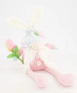 Pink Sitting Gnome Easter Decoration 49x15cm