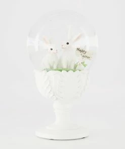 White Easter Bunnies Snowglobe 20x12cm