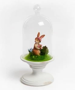 White Easter Bunny Glass Dome Decoration 22x10cm