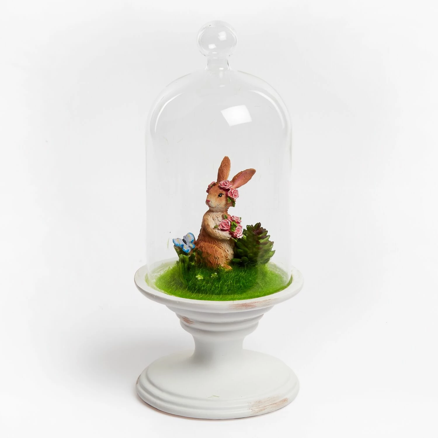 White Easter Bunny Glass Dome Decoration 22x10cm