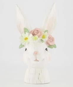 White Floral Bunny Head Easter Decoration 25x13cm