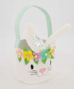 White Bunny Basket Easter Decoration 16x19cm