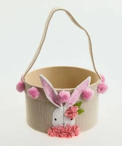 Brown & Pink Bunny Girl Easter Basket 16x25cm