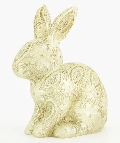 Gold Glittered Floral Lace Easter Bunny Ornament 20x11