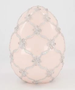 Pink & Silver Ribbon Egg Easter Decoration 23x16cm