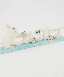Blue & White Bunny Easter Sign 14x38cm