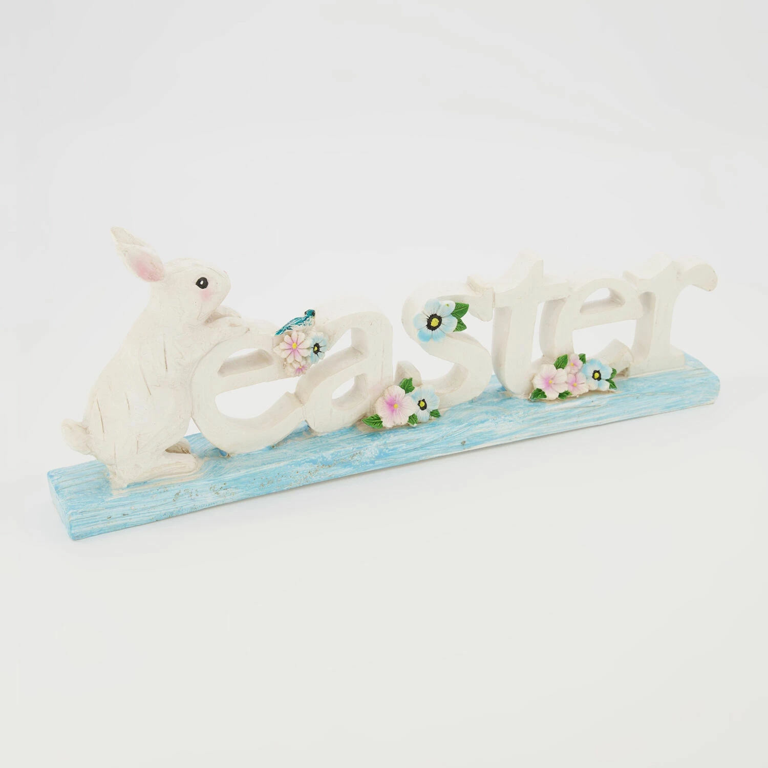Blue & White Bunny Easter Sign 14x38cm